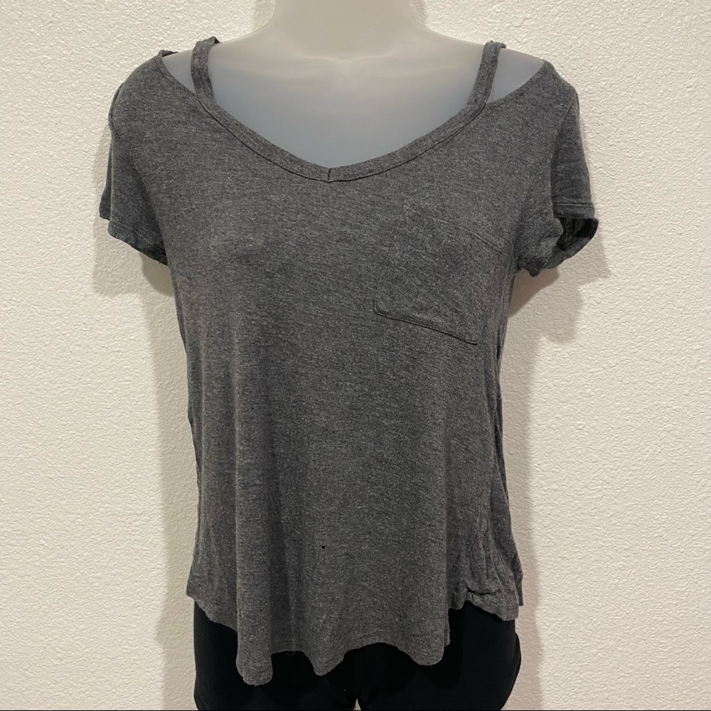 glitz grey v neck strappy short sleeve t shirt top